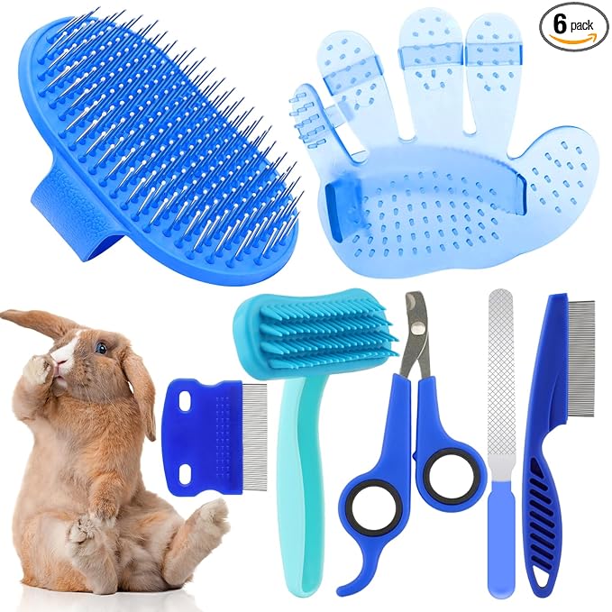Rabbit Grooming Kit, Rabbit Brush for Shedding with Bunny Nail Clipper, Rabbit Nail Trimmers with Pet Combs for Hamster Guinea Pig Ferret by KALAMANDA