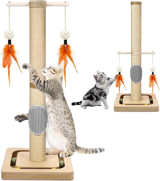 27” Small Cat Tree with 3-Tier Ball Track & Jute Scratching Post, Space-Saving Kitten Tower for Indoor Pets, Interactive Activity Center with Hanging Toys for Furniture Protection
