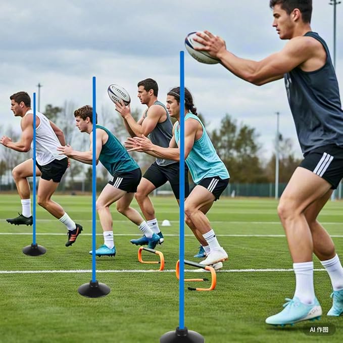 6 Pcs 5 FT Adjustable Agility Training Poles for Soccer,Basketball,Football, Horse,Dog-Speed and Agility Training Equipment Sports Training Poles with Rubber Bases and Bag
