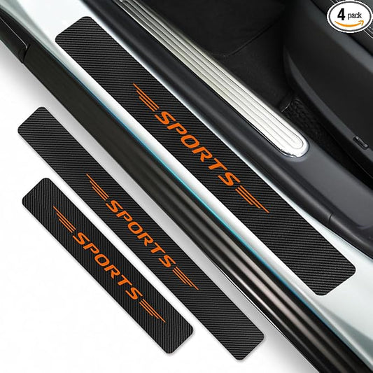 4Pcs Car Door Sill Protector Carbon Fiber Anti-Scratch & Waterproof Sports Front & Rear Door Sills Scratch Protection Universal Car Threshold Accessories for Cars SUV Truck Off-Road (Orange)