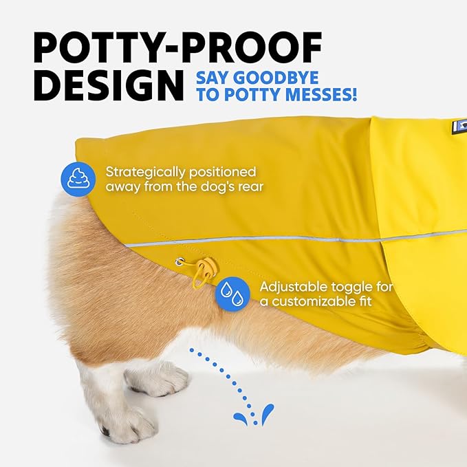 LOWRIDER Dog Raincoat- Adjustable Waterproof, Windproof, and Lightweight All Weather Rain Jacket and Poncho with Reflective Stripes, Yellow (X-Large)