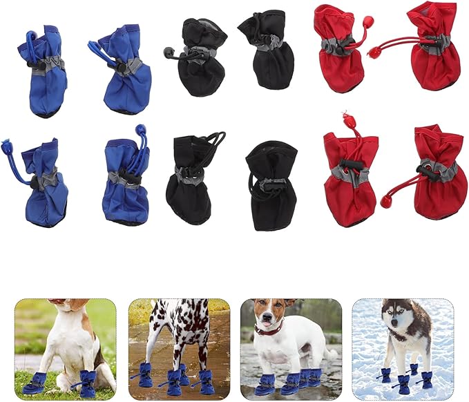 POPETPOP Waterproof Dog Rain Boots Set with Adjustable Straps Non-Slip Nylon and Cotton Paw Protectors for Small and Medium Dogs Outdoor Rain Shoes