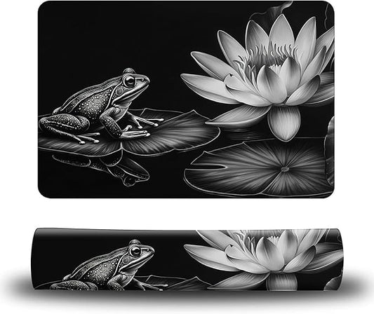 Dog Food Mat, 19.6" x 23.6" Absorbent Pet Feeding Mat for Food and Water, Waterproof Diatom Mud Pet Placemat with Non-Slip Rubber Backing, Cat Bowl Mat for Floors - Grey Lotus Leaf Frog