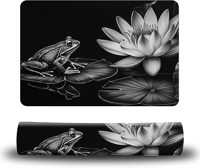 Dog Food Mat, 15.7" x 23.6" Absorbent Pet Feeding Mat for Food and Water, Waterproof Diatom Mud Pet Placemat with Non-Slip Rubber Backing, Cat Bowl Mat for Floors - Grey Lotus Leaf Frog