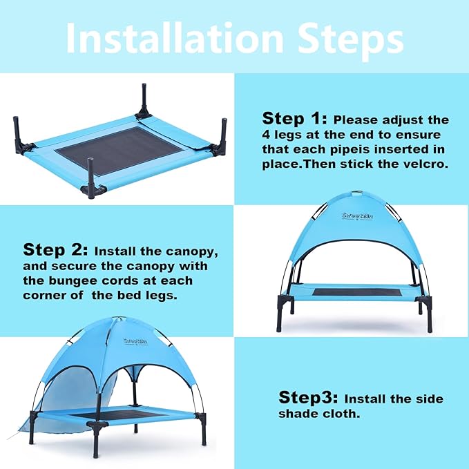 S/M/L Outdoor Elevated Dog Cot with Canopy & Side Shade for Camping Small Medium Dogs (Carry Bag), Portable Cooling Raised Dog Bed