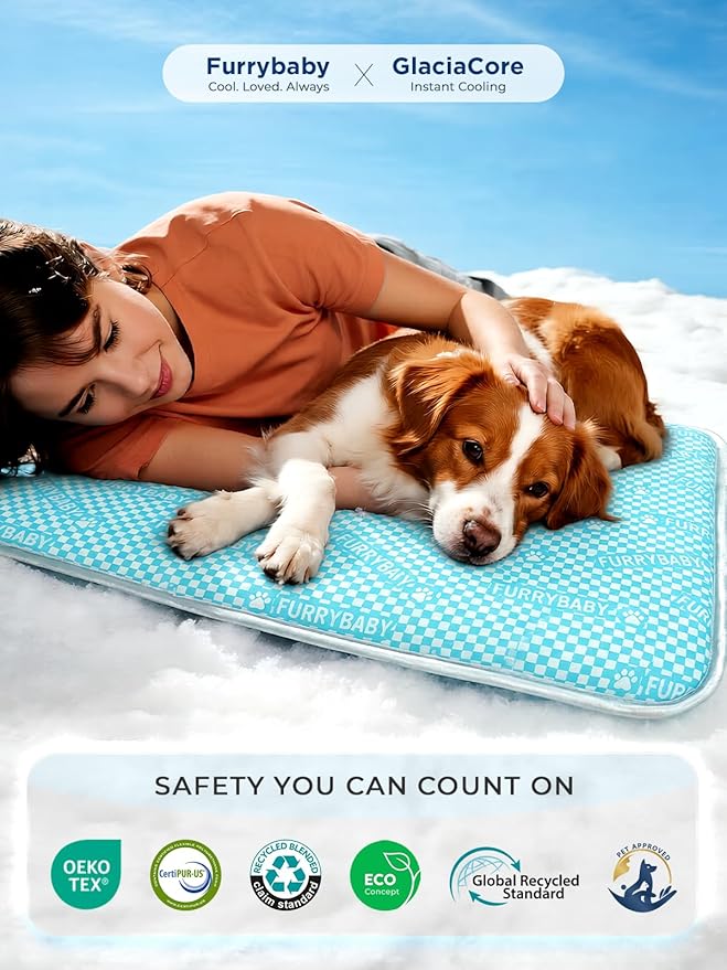furrybaby Dog Cooling Mat Dog Bed mat, Extra-Thick Dog Crate Pad, Cat Bed, Washable Pet-Safe Magic Cooling Pad for Dogs Cats, Long Lasting Cooling for Crate Bed Indoor Outdoor Summer, 35x28, Sea
