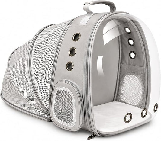 Expandable Cat Carrier Backpack for Cats & Dogs, Bubble Window Pet Travel Backpack with Breathable Mesh, Anti-Collapse Structure, Side Door, Safety Leash, for Vet Visits, Hiking, Outdoor, Grey