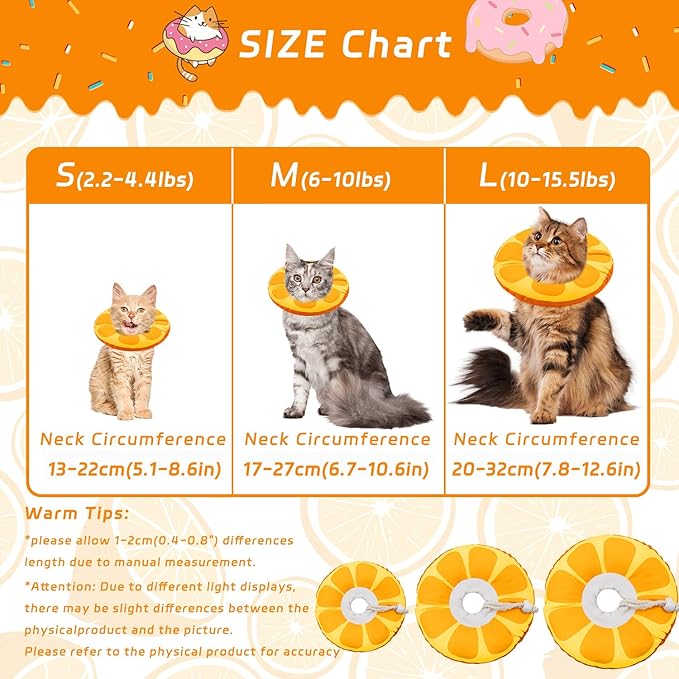 Seyezo Cat Cone Collar Soft, Adjustable Cat Recovery Collars for Small Medium Large Cats, Cute Donut E Collar After Surgery, Anti-Lick Recovery Elizabethan Collar for Kittens (Orange, Large)