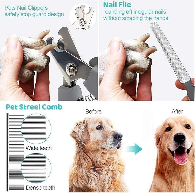 Pet Grooming Hammock Harness with Nail Clippers/Trimmer, Nail File, Comb, Cute Printed Breathable Cats & Dogs Hammock Sling for Grooming (XL, Black)