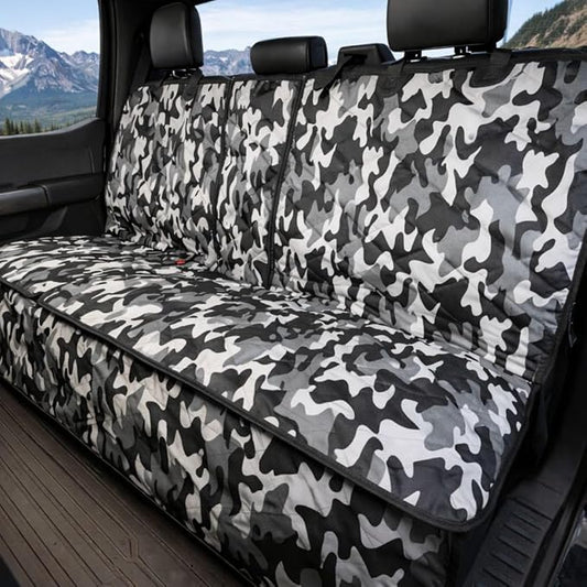 4Knines Dog Seat Cover for Back Seat, Heavy Duty Waterproof Rear Seat Protector for Small Trucks, SUVs, Cars - Fits 60/40 Split Bench with Middle Seat Belt, Non-Slip Dog Backseat Cover (Regular, Camo)