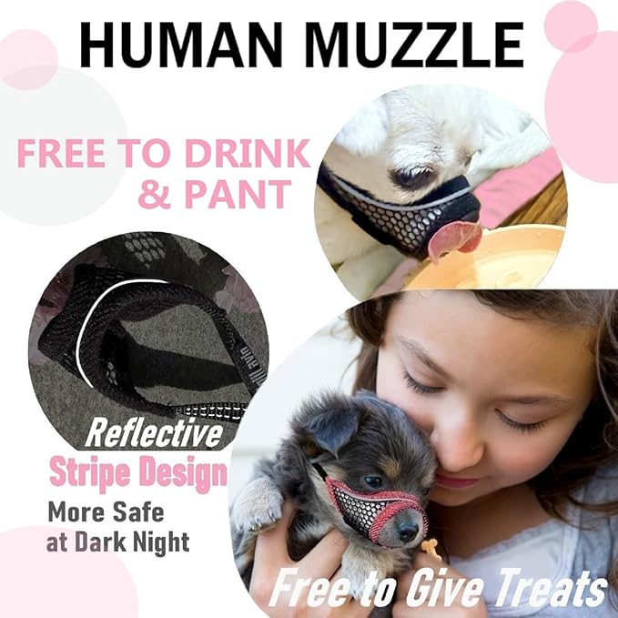 Dog Muzzle, Soft Mesh Muzzles for Small Medium Dogs for Barking Biting Grooming Vet Visits, Short Snout Puppy Mask Allows Drinking, Breathable Mouth Cover 10-20 lbs (Cherry-red, S)