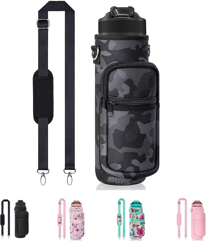 Water Bottle Holder with Strap, Insulated Crossbody Sling Bag, Carrier with Phone Pocket for Walking Hiking Camping Fishing
