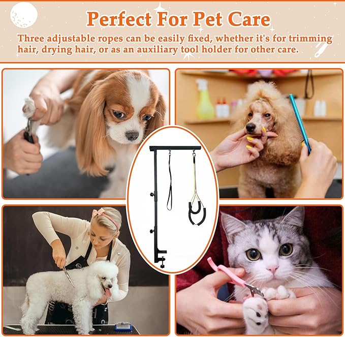 Dog Grooming Arm with Pet Grooming Hammock, 36” Dog Grooming Table Arm Height Adjustable Two No Sit Haunch Holder Three Section Design Suitable for Medium, Small Dogs, and Cats