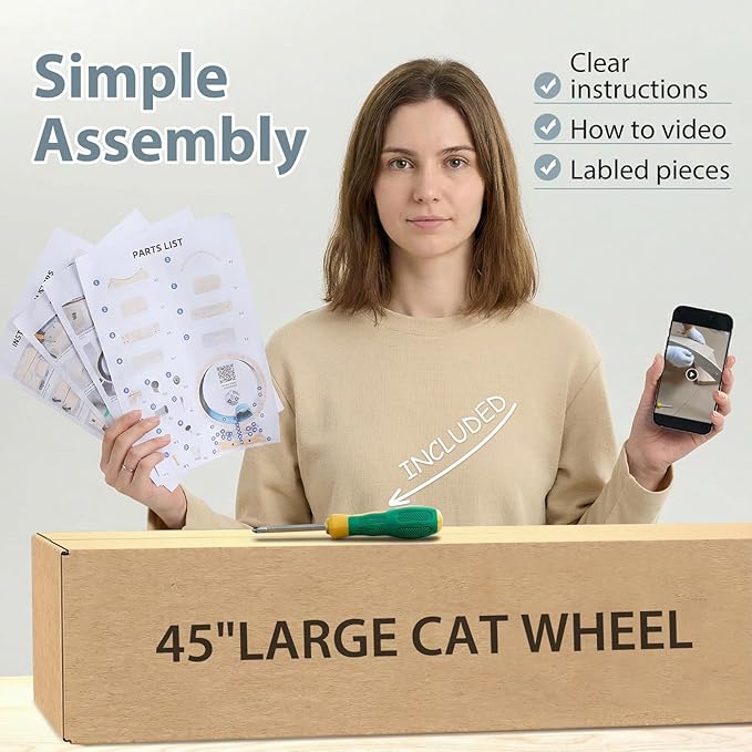 RRPETHOME 48" Cat Wheels for Indoor Cats, Quiet & Stable Cat Exercise Running Wheel, Cats Treadmill with Anti-Slip Mat