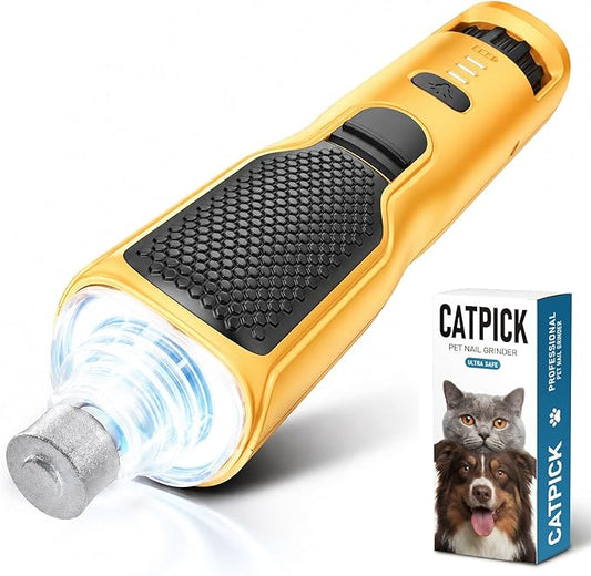 7-Speed Dog & Cat Nail Grinder with Light - Ring LED Safe to Avoid Overcut, Quiet Low Vibration & Powerful Fast, Cordless Rechargeable Toenail Trimmer for Small & Large Puppy & Breeds Paws(Orange)