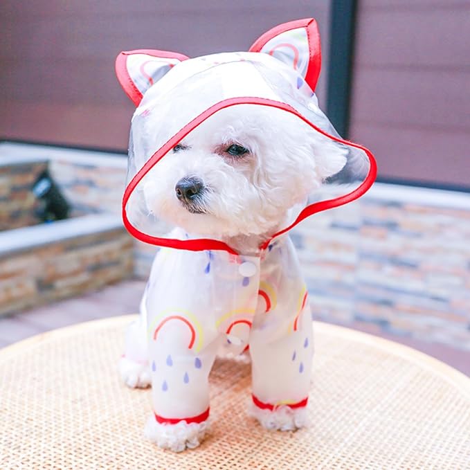 Waterproof Dog Raincoat,Full Coverage 4 Legs Dog Rain Jacket for Small Dogs,Pet Rain Coat with Hood,Reflective Strips&Leash Hole Outdoor Raincoat (Medium（for Weight 5.1-8.1 lb）, Rainbow)