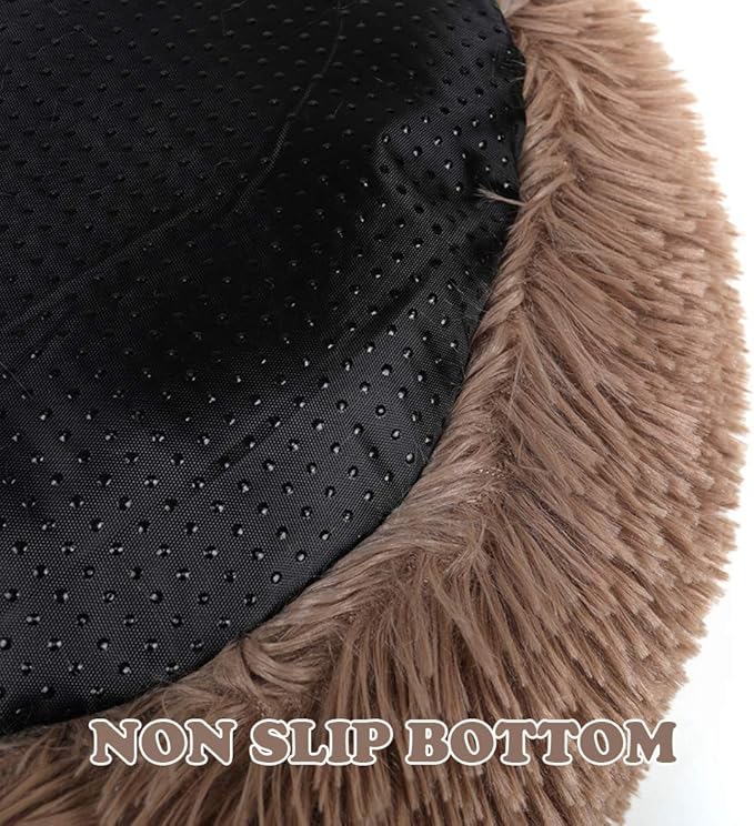 otoez Kitten Puppy Bed Extra Small XS Round Dog Cat Beds Anti Anxiety Plush Pet Calming Donut Bed with Non-Slip Waterproof Bottom, Washable (15.7", Khaki)
