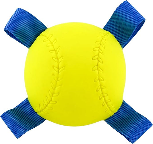 Hartz Dura Play Sports Baseball Dog Toy, Bacon Scented Squeaky Latex Yellow & Blue Toy, 1 Count