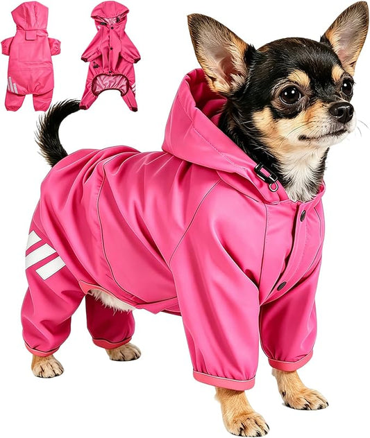 Dog Raincoat Waterproof Windproof Full Body Pet Jacket, Adjustable Reflective Puppy Rain Suit with Leash Hole, Lightweight Foldable Dog Coat for Small Medium Dogs(Pink, S)