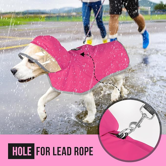 Lukovee Dog Raincoat, Adjustable Dog Rain Jacket with Clear Hooded Double Layer for Large Medium Small Dogs Puppies, Waterproof Rain Coat Poncho with Reflective Storage Pocket & Rim (FU,XL)