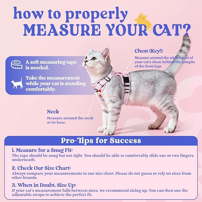 rabbitgoo Cat Harness and Leash Set, Escape Proof Vest Harness for Safe Outdoor Walks, Soft Breathable Adjustable Vest with Reflective Strips for Average to Large Cats, Purrty Pink, M
