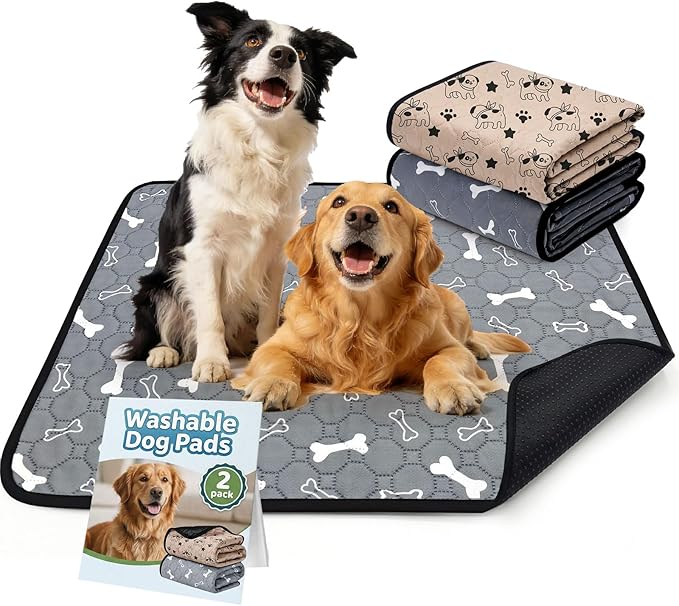 BAEJMJK Washable Dog Pee Pads 4-Layer Super Absorbent Puppy Training Pads Waterproof Non-Slip Leak-Proof Reusable Mats for Potty, Crate, Playpen & Travel(28"x40",Coffee & Gray 2-Pack)