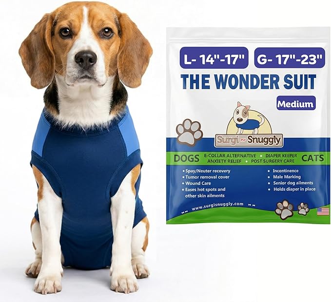 Surgi Snuggly Dog Surgery Recovery Suit - Dog Onesie for Post Surgery Recovery, Female Spay & Male Neuter - Surgical Suit for Dogs, E-Collar Cone Alternative, Double Blue - Medium - 14" - 17" (EC)