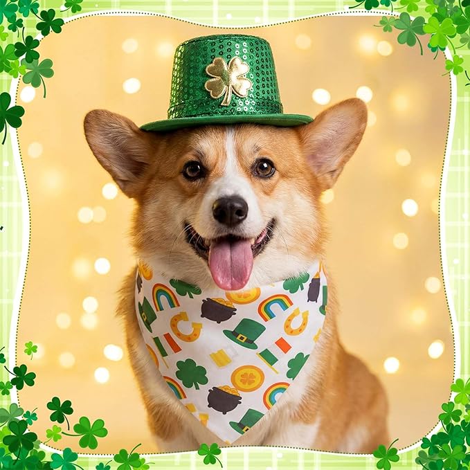 Sanwuta 72 Pcs St Patricks Day Dog Bandana Bulk Washable Puppy Triangle Scarfs Irish Cat Bandanas Adjustable Soft Shamrocks Pet Triangle Bibs Accessories for Small Medium Dogs Cats Pets Costume
