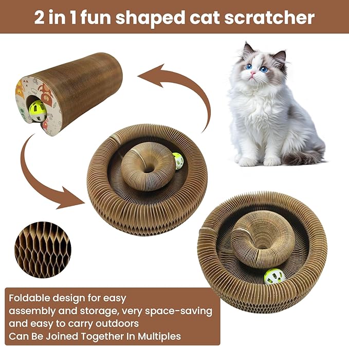 Corrugated Paper Cat Scratcher Track with Rolling Ball - Scratch-Resistant, Interactive, Pet-Safe for Feline Play & Claw Care