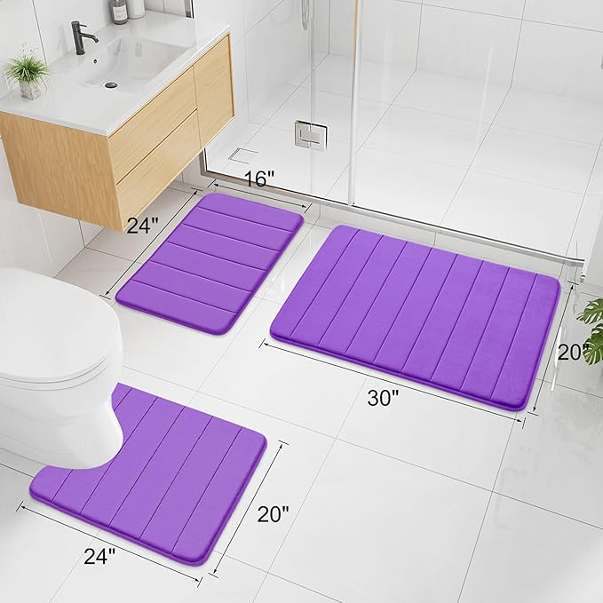 Buganda Memory Foam Bath Mat, 30" x 20", Ultra Soft and Non-Slip Bathroom Rugs, Water Absorbent and Machine Washable Bath Rug for Bathroom, Shower, and Tub, Purple