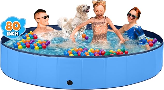 Jecoo Dog Pool for Large Dogs Kiddie Pool Hard Plastic Foldable Dog Bathing Tub Portable Outside Kids Swimming for Pets and Dogs Outdoor Backyard (Blue, XXXL-80)