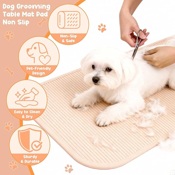 Dog Grooming Table Mat Pad Non Slip，Silicone Durable Premium Non-Slip Dog Bath Mat，Slip Mat - Bathing Mat for Pets，22.45inchX15.75inch (Khaki)