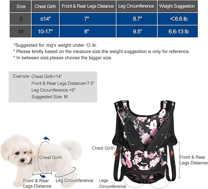 Petmolico Dog Carrier Backpack, Adjustbale Dog Front Backpack Legs Out Puppy Backpack for Small Medium Dogs Travelling Hiking Shopping, Peony Medium