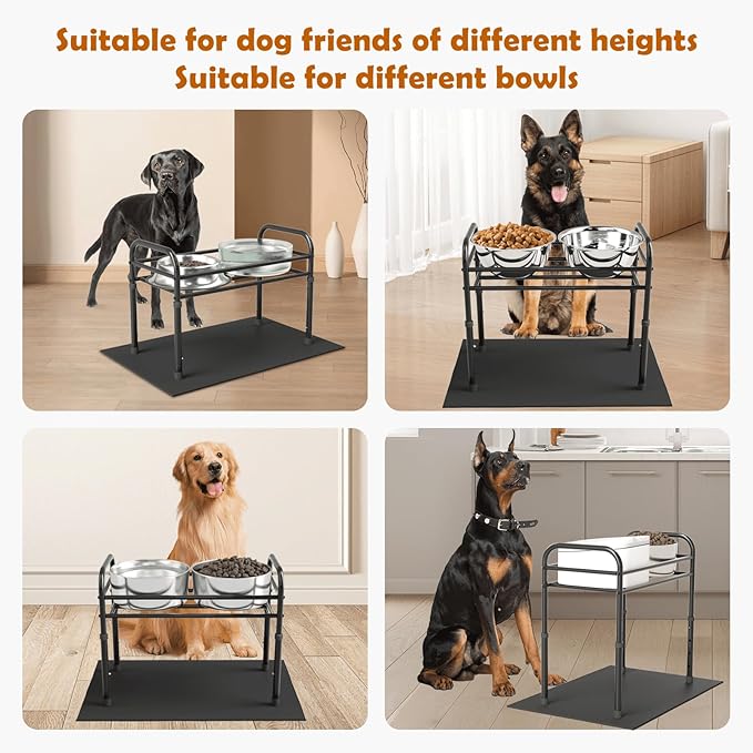 ADENGL Raised Dog Bowl Stand for XLarge & Large Dogs,Table Steel Frame Elevated Dog Bowls Stand with Mat,Non-Slip No Spill,Adjusts to 4 Heights 8.7-13.4", Holds 6-8.7" Diameter Bowl(Bowl Not Included)
