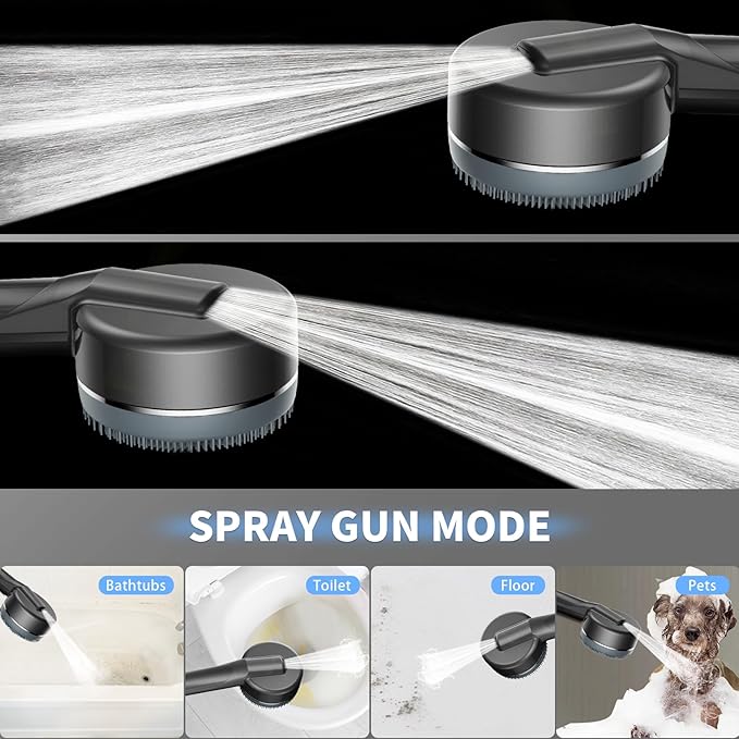 High Pressure Shower Head, Handheld Shower Head and Hose Set with 3 Filters, 59‘’ Hose & Bracket, 4 Spray Modes & Pause Switch, Hard Water Filtered Showerhead for Remove Residual Chlorine (Gray)