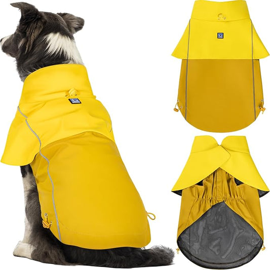 LOWRIDER Dog Raincoat- Adjustable Waterproof, Windproof, and Lightweight All Weather Rain Jacket and Poncho with Reflective Stripes, Yellow (X-Large)