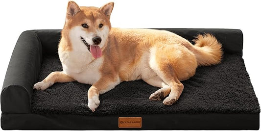 Patas Lague Orthopedic Dog Bed Medium Size Dog 30''X20'', Waterproof L Bolster Medium Pet Sofa Beds with Removable Washable Cover, Soft Comfortable Pet Couch Crate Mat with Nonskid Bottom, Black