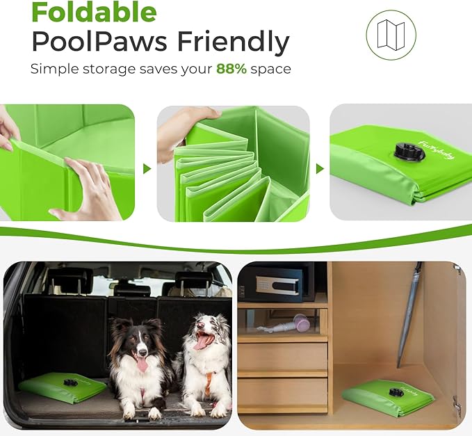 Furrybaby Dog Pool Foldable Dog Pools for Dogs Swimming Pool with Hard Plate Collapsible Pet Bath Pool Kiddie (Green 47'')