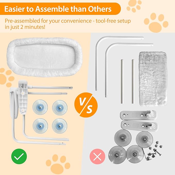 L&W BROS. 2PC Cat Window Perch Cushion Bed Cat Hammock with 4 Updated Suction Cups Easy to Assemble Window Bed for Heavy Large Cats (M White)