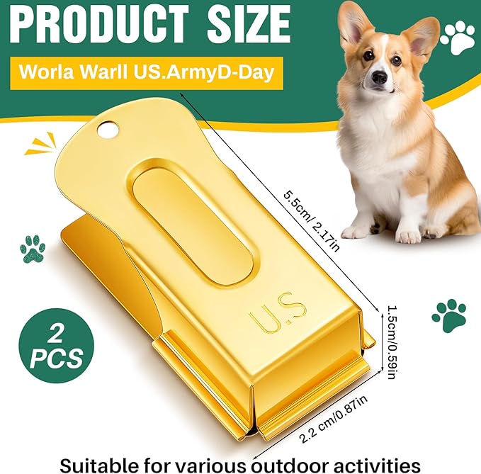 2 Pieces Brass Dog Training Clicker Signaling Puppy Cricket Metal Dog Clicker for Puppy, Cat, Potty, Bird, Horse, Pet Trainer Owners Versatile Training Tools, Behavior Aids(Gold)