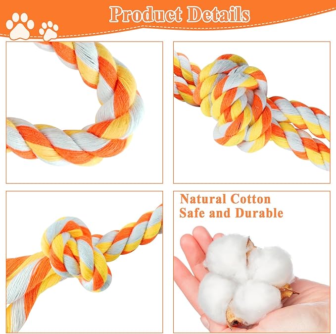 ASOCEA 5 Pack Dog Rope Toys Cotton Puppy Teething Rope Durable Chew Toys for Boredom Small Dogs Puppies Interactive Tug Toy for Training Fetching (Orange)