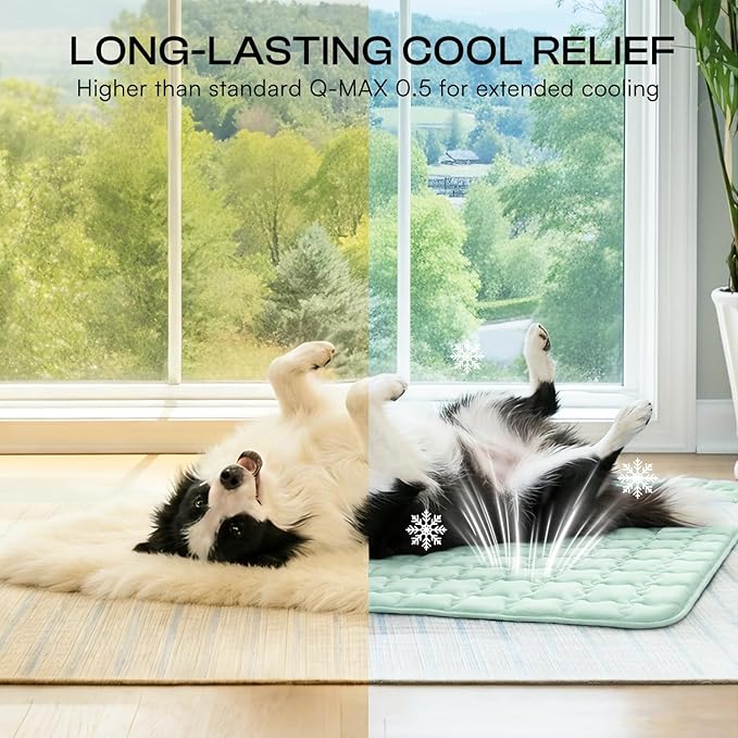 Luciphia Premium Dog Cooling Mat Non-Slip Q-MAX>0.5 Self-Cooling Pad for Large Pet Indoor Portable Kennel Puppy Bed for Couch Summer Crate Pad for Dog Washable Green 40x60 inches