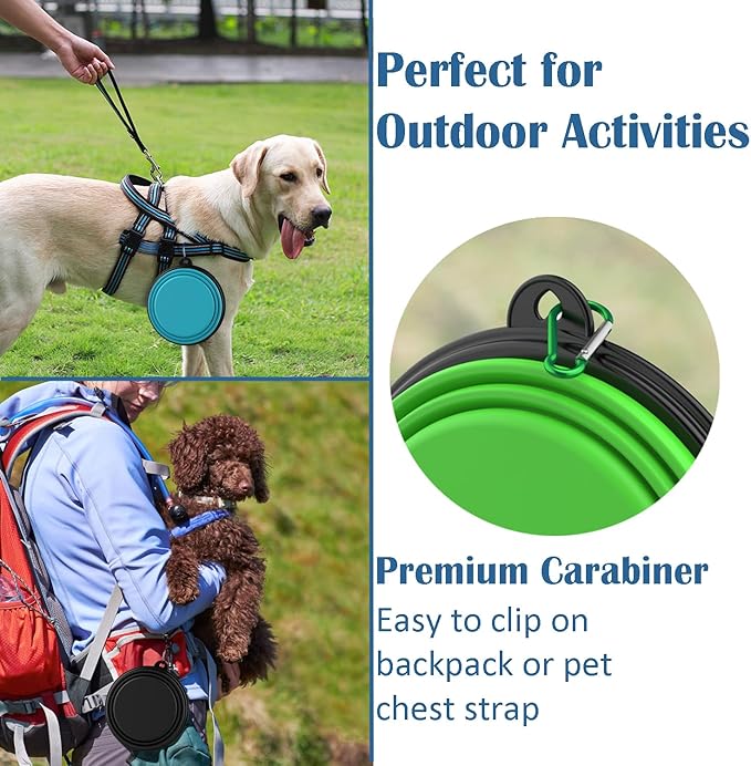 Collapsible Dog Bowls [2 Pack] 34 oz, Travel Dog Bowls, Pet Bowl Portable Foldable Water Food Feeding Dishes with Carabiner Clip for Traveling Hiking Walking-Black & Blue
