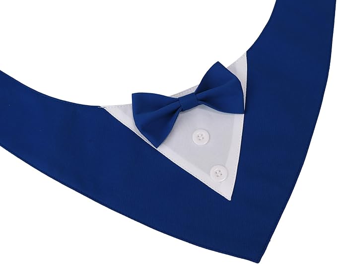 ADOGGYGO Blue Dog Tuxedo Bandana, Formal Wedding Bow Tie Collar, Adjustable Birthday Wedding Costume for Small Dogs (S)