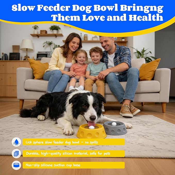 Dog Lick Bowl with Ball, Slow Feeder Lick Ball Bowl for Dogs, Dog Licking Bowl with Rolling Ball, Slow Feeder Ball Bowl to Slow Pet Eating, Rolling Ball Dog Bowl Give Pet More Time to Enjoy Eating