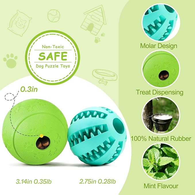 HIPPIH Indestructible Squeaky Dog Toys, Interactive Dog Balls 2 Pack, Dog Chew Toys for Aggressive Chewers, Natural Rubber Puppy Toys for Large/Medium Dogs, Tough Puppy Teething Toys, Relieve Anxiety