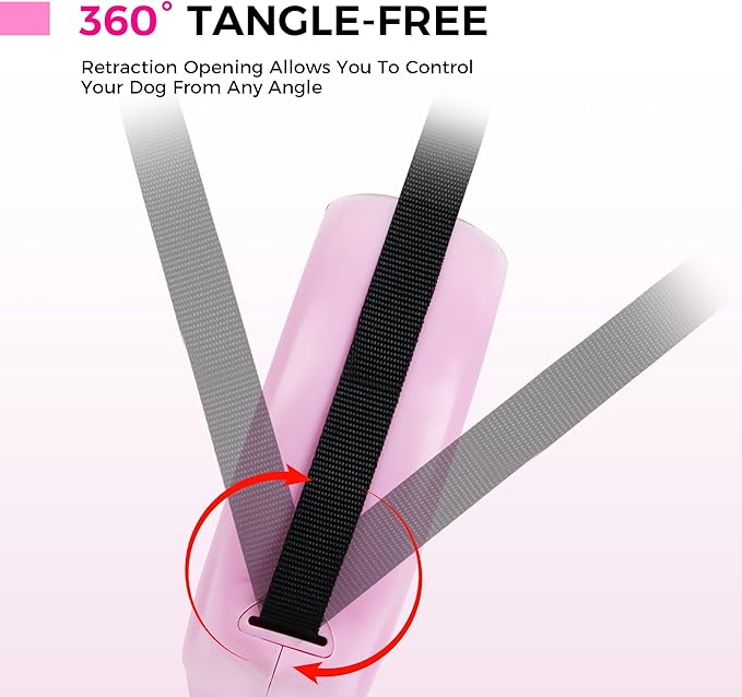 Pink Retractable Dog Leash,Strong Nylon Tape-One-Handed One Button Lock for Puppy, Cat, Pet Walking and Training,16ft Dog Walking Leash with 360°Tangle-Free Design,Anti-Slip Handle (Pink -Small)