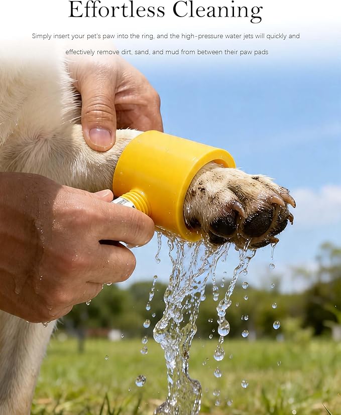 Pet Paw Showerhead - 360° Inward Spiral Dog Shower Attachment for Easy and Quick Clean, Portable and Lightweight Grooming Tool for Indoor and Outdoor Pet Bathing (Yellow)