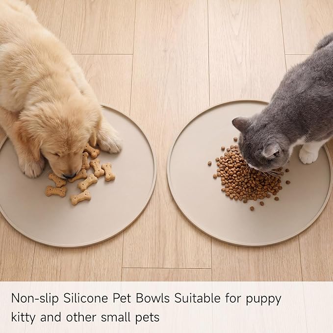 Round Silicone Pet Food Mats for Floor Waterproof, 10in Cat Food Bowl Non Slip Mat Waterproof Non-slip Feeding Bowl Mats with Raised Edges to Prevent Spills, Round Eating Tray for Dog Cat Puppy Kitten