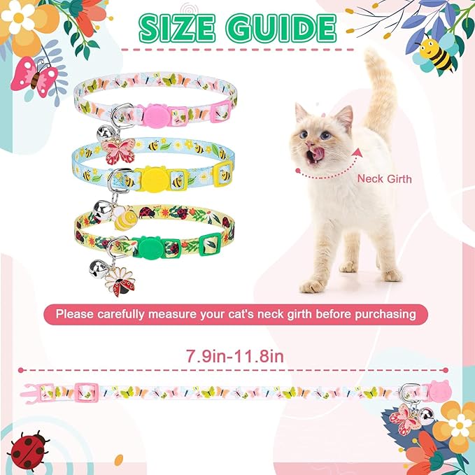 PUPTECK Cat Collar Breakaway with Bells, Kitten Collar Outfit Adjustable for Girl Boy Small Pet Puppy Bunny, Cute Costume Accessory with Safety Release Buckle (Spring)